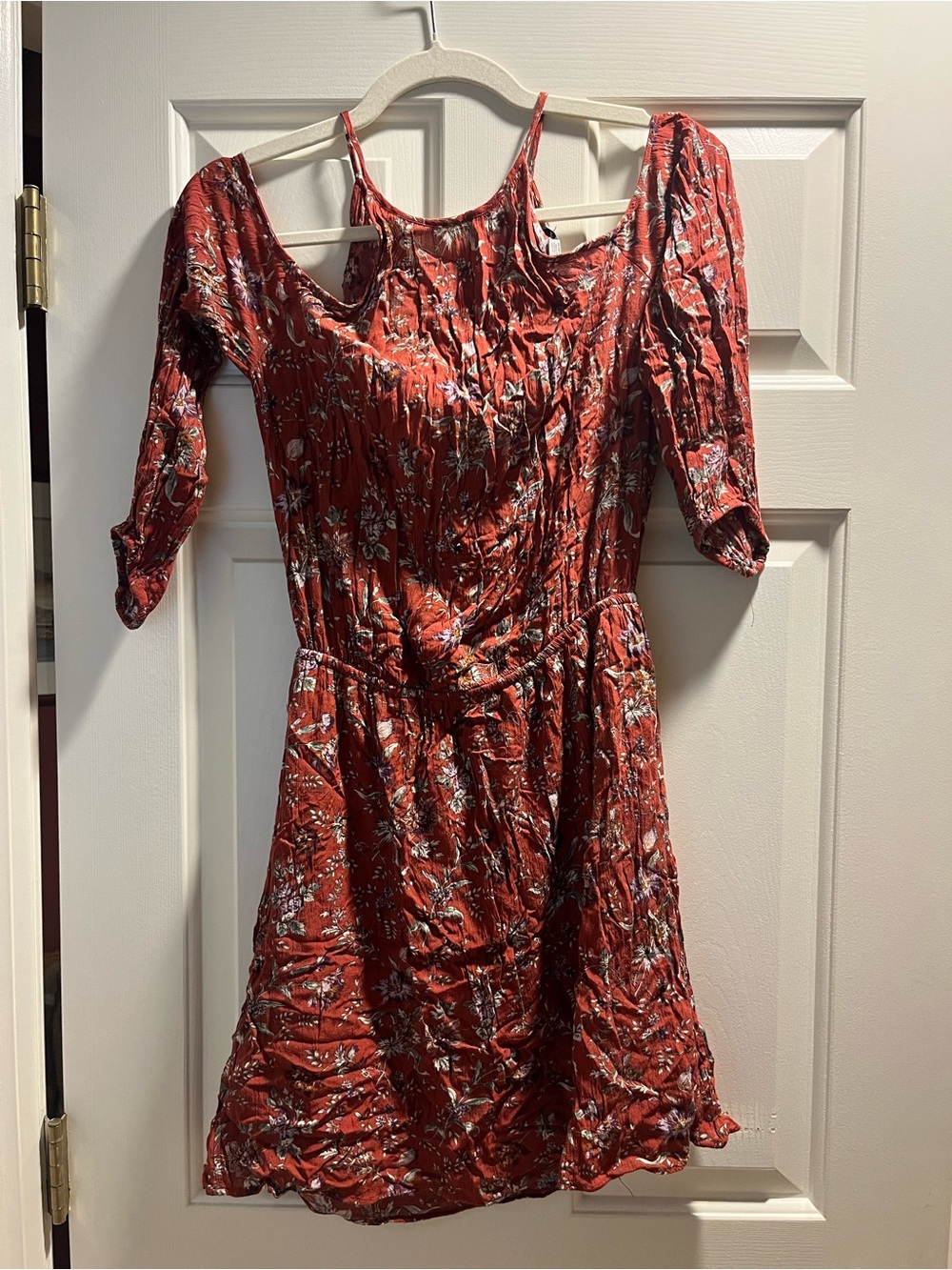 American Eagle Cold Shoulder Rust Floral Boho Mini Dress